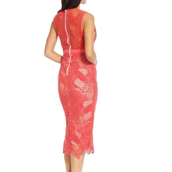 Manning Cartell Dress Red Lace sheath Medium Midi Gallery View Embroidered - Picture 3 of 16